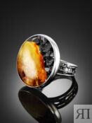 Серебряное кольцо «Модерн» круглой формы, украшенное натуральным янтарём Am