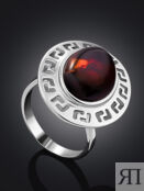 Элегантное кольцо из серебра и натурального балтийского янтаря вишневого цв