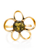 Ажурное кольцо из золота и янтаря зелёного цвета «Ромашка» Amberholl