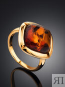 Элегантное кольцо «Зефир» из золочёного серебра с натуральным янтарём Amber