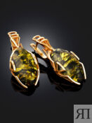 Золотые серьги, украшенные натуральным янтарём зелёного цвета «Рандеву» Amb