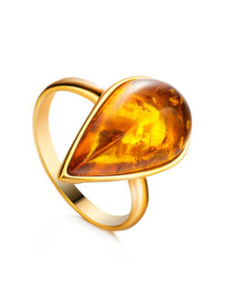 Эффектное кольцо из позолоченного серебра и золотистого янтаря «Импульс» Am