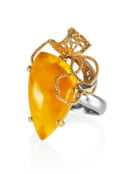 Роскошное кольцо из серебра с позолотой и натурального янтаря «Филигрань» A
