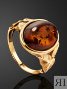 Яркое кольцо с янтарём коньячного цвета «Кармен» Amberholl