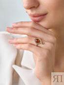 Стильное кольцо «Баркарола» из серебра и натурального янтаря коньячного цве