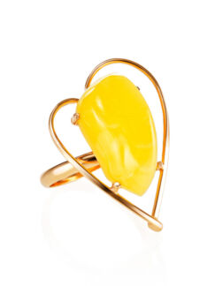 Эффектное кольцо из медового янтаря в позолоченном серебре «Венеция» Amberh