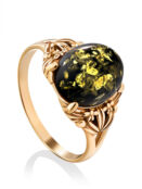 Небольшое изысканное кольцо «Кармен» из позолоченного серебра и зелёного ян