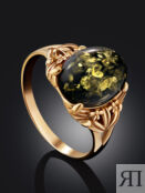 Небольшое изысканное кольцо «Кармен» из позолоченного серебра и зелёного ян