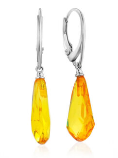 Серьги из натурального янтаря лимонного цвета «Капли алмазная грань» Amberh