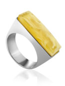 Стильное лаконичное кольцо London с медовым янтарём