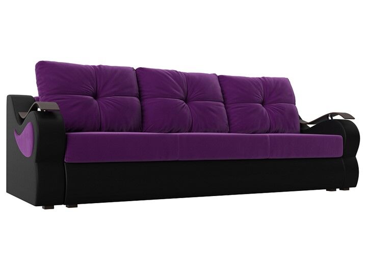 Прямой диван Меркурий еврокнижка, фиолетовый/черный (вельвет/экокожа)