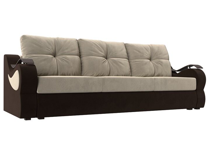 Прямой диван Меркурий еврокнижка, Бежевый/коричневый (микровельвет)