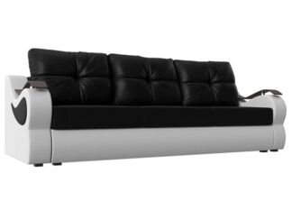Прямой диван Меркурий еврокнижка, Черный/белый (экокожа)