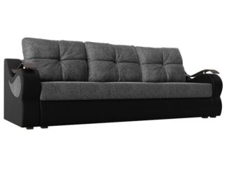 Прямой диван Меркурий еврокнижка, Серый/черный (рогожка/экокожа)