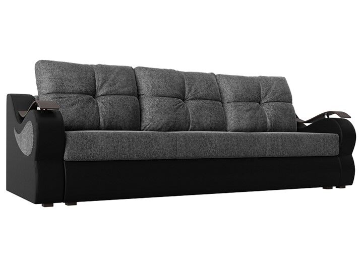 Прямой диван Меркурий еврокнижка, Серый/черный (рогожка/экокожа)
