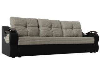 Прямой диван Меркурий еврокнижка, Корфу 02 (рогожка)/черный (экокожа)