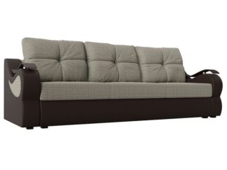 Прямой диван Меркурий еврокнижка, Корфу 02 (рогожка)/коричневый (экокожа)