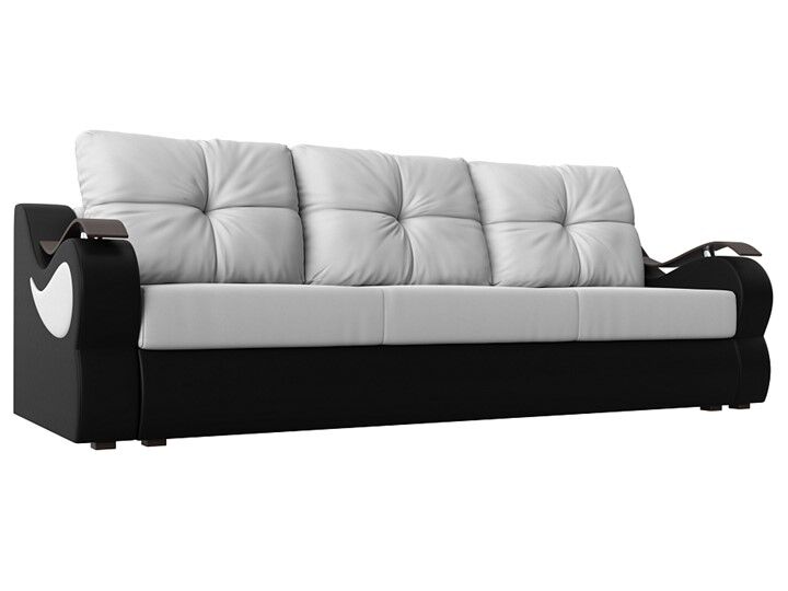 Прямой диван Меркурий еврокнижка, Белый/черный (экокожа)
