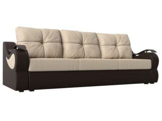 Прямой диван Меркурий еврокнижка, Бежевый/коричневый (экокожа)