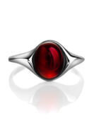 Яркое кольцо «Суламита» с натуральным  янтарём тёмно-вишнёвого цвета