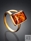 Позолоченное кольцо с натуральным коньячным янтарем «Спарта»