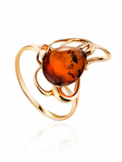 Ажурное кольцо «Ромашка» из натурального коньячного янтаря