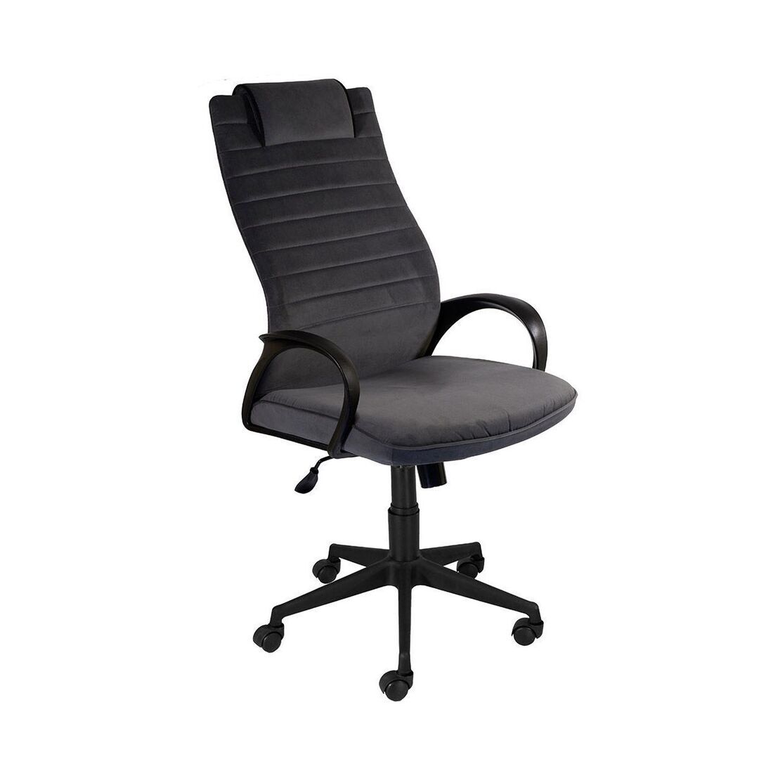 Кресло руководителя квест Neo-28 флок черный, кант 26 серый (ультра)