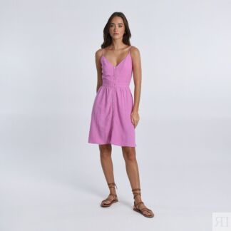 Платье На тонких бретелях на пуговицах бантик на спинке M розовый