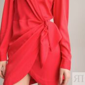 Платье Короткое с запахом длинные рукава 46 красный