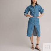 Платье-рубашка Длинное из джинсовой ткани с длинными рукавами 48 синий