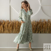 Платье миди Cozy Home Fiori зеленое с цветочным принтом