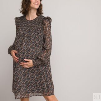 Платье Для периода беременности воланы и вставки со сборками 44 черный