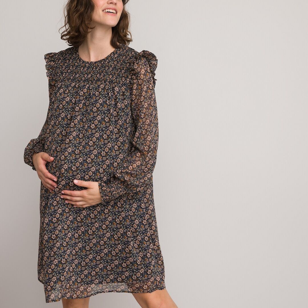Платье Для периода беременности воланы и вставки со сборками 46 черный