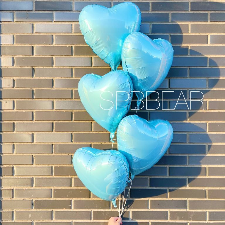 Фольгированные шары Сердца 5 штук голубые