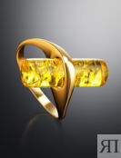 Оригинальное кольцо из позолоченного серебра и лимонного янтаря