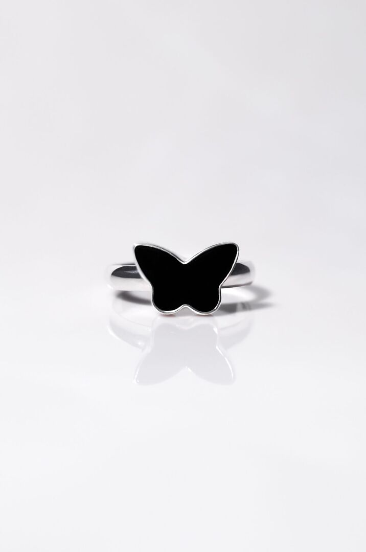 Кольцо BALANCE бабочка с черным агатом AG.925