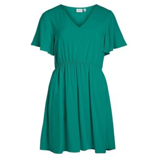 Платье Укороченное V-образный вырез короткие рукава 40 зеленый